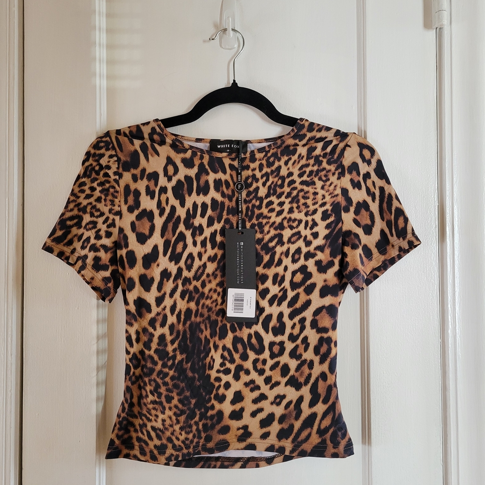 White Fox Boutique Cheetah Print Short Sleeve Top